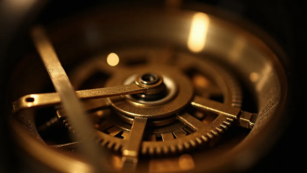 Detailed brass clock movement