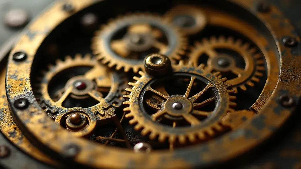 Close-up of antique clock gears