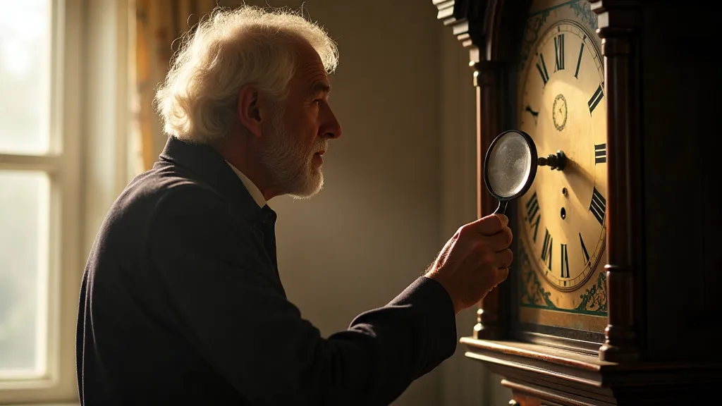 Man restoring an antique grandfather clock