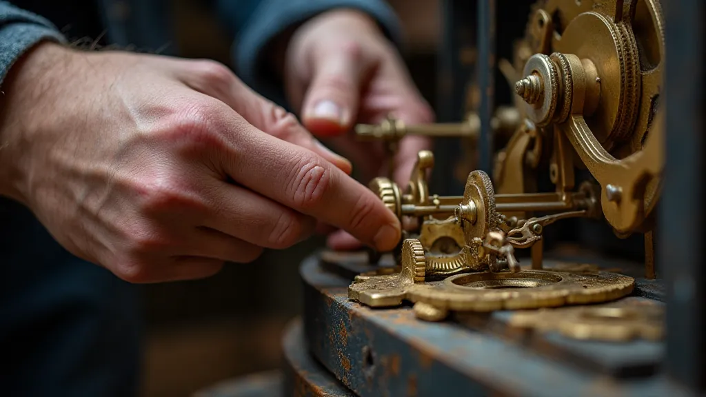 Clockmaker's hands cleaning gears