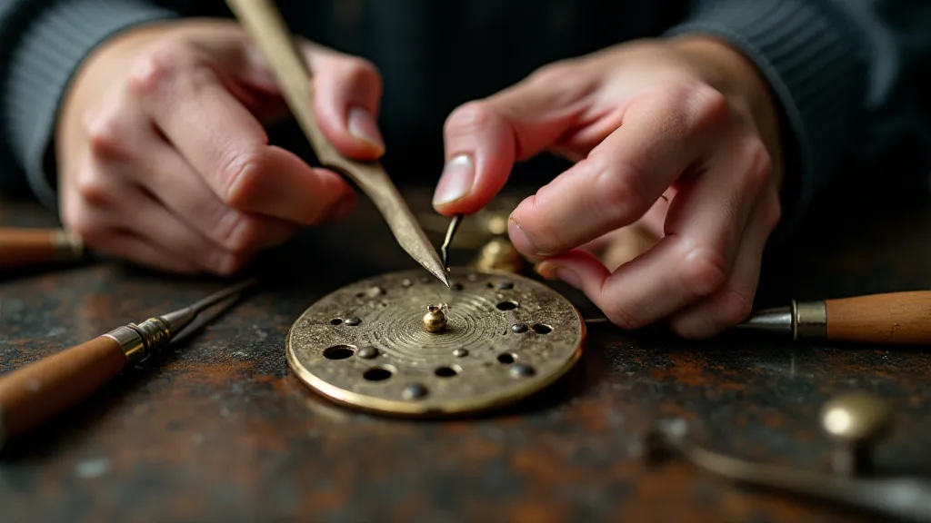 Clockmaker repairing a mechanism