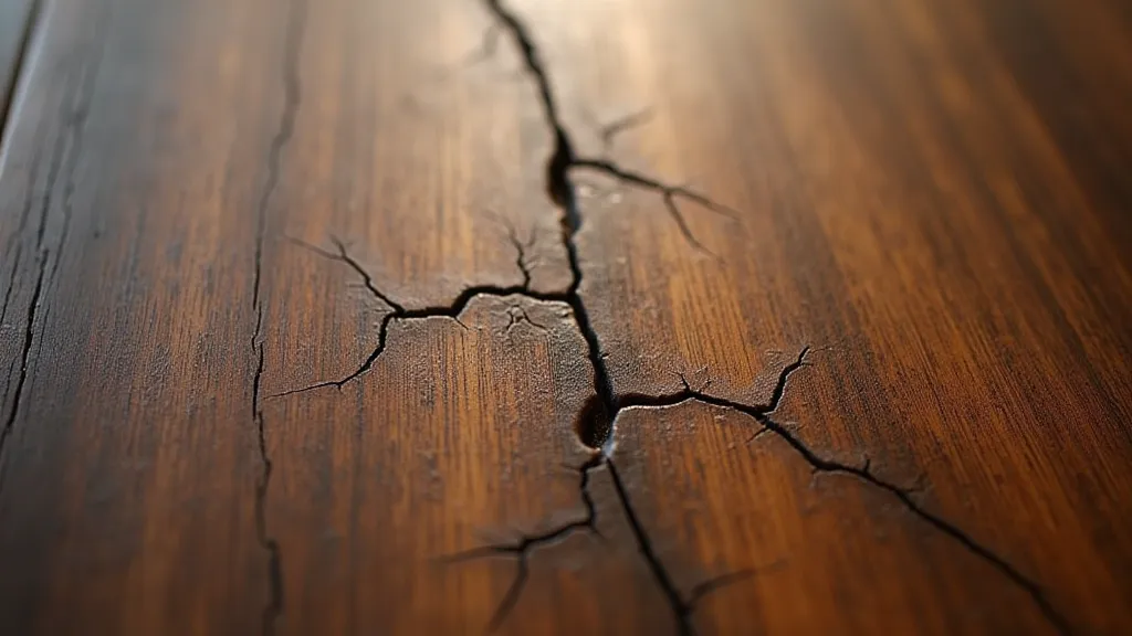 Close-up of hairline cracks in an antique clock case.