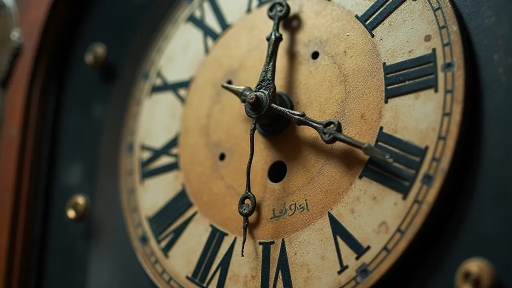 A dusty grandfather clock face