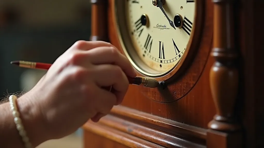 Restorer applying shellac to clock case